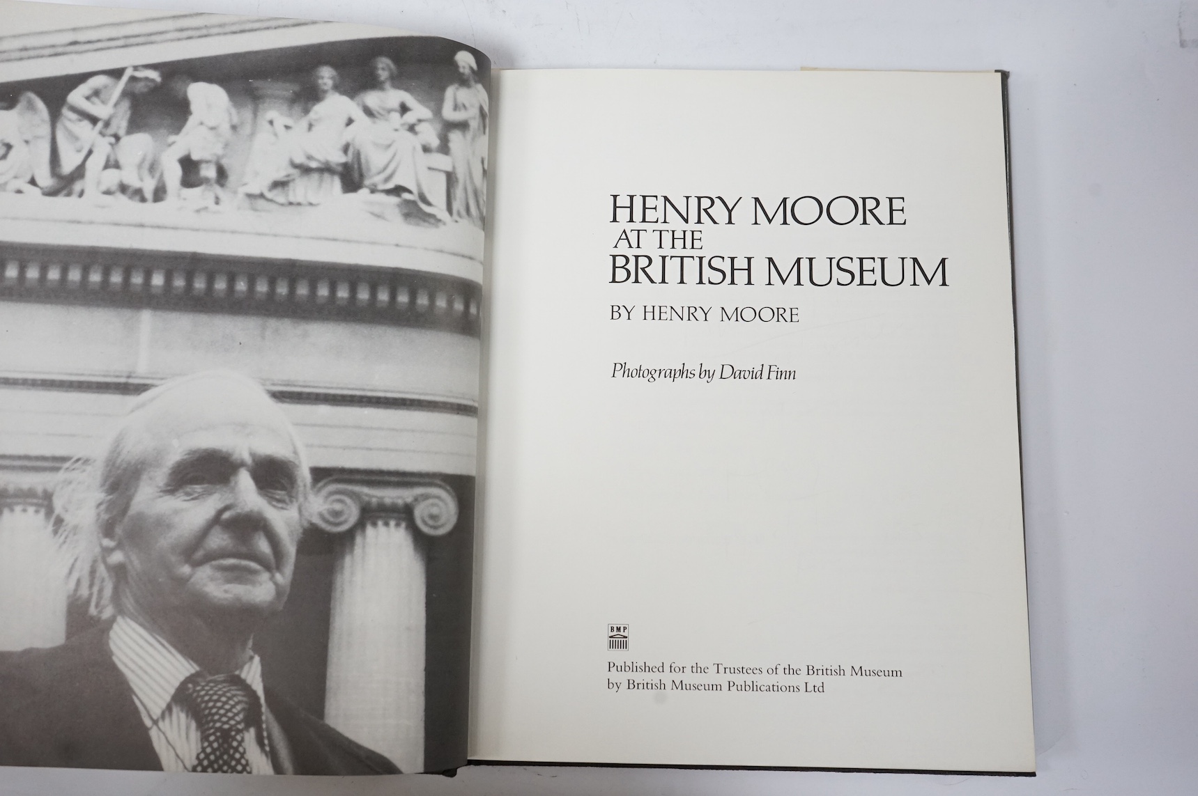 Henry Moore at The British Museum, with signed letter dated 1974. Condition - fair to good